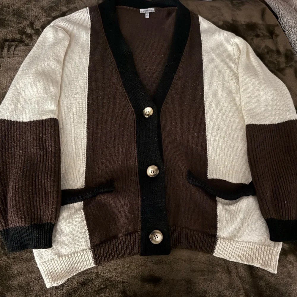 MARELLA Brown and Cream Wool Cardigan - Picture 7 of 8